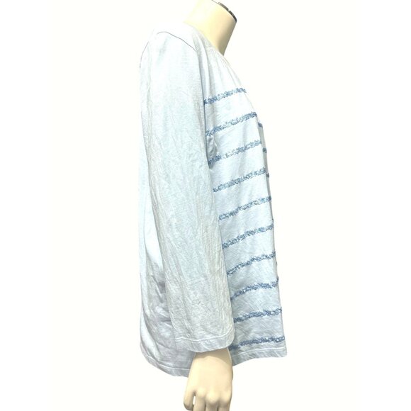 Chicos Light Blue Green Sequin Striped Long Sleeve Top Blouse Size 3 - Picture 4 of 12